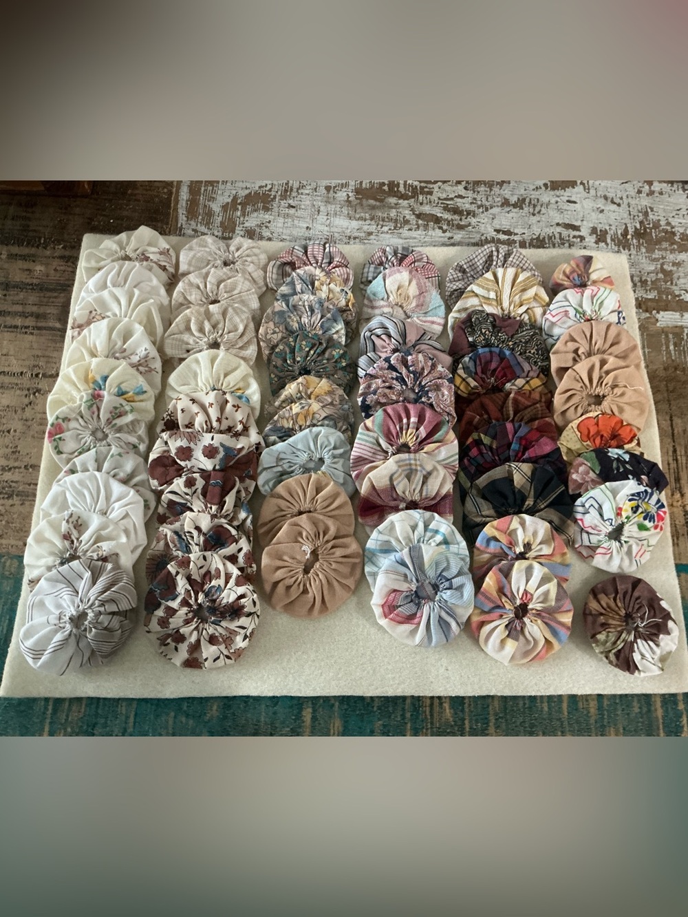Handmade vintage Fabric Yo-Yo Quilt Pieces, total of 50!